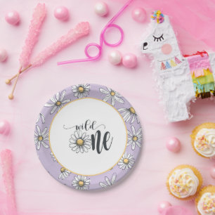 Prato De Papel Daisy Birthday Plate - Wild One - Roxo