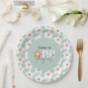 Prato De Papel Daisy Boho retro turquoise laranja