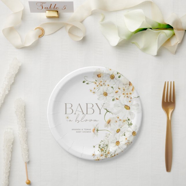 Prato De Papel Daisy Boho Wildflower Baby in Bloom (Casamento)