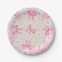 Daisy Flower Bow Paper Plates 7" Round Paper Plate