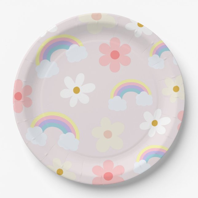 Prato De Papel Daisy Flower Rainbow Plate (Frente)