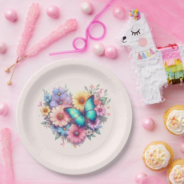 Prato De Papel Daisy Flowers with a Beautiful Butterfly (Festa)