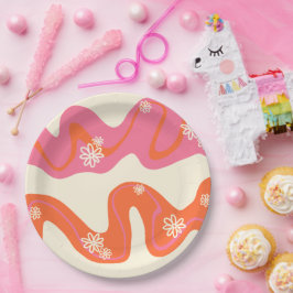 Prato De Papel Daisy Groove - Rosa, Laranja e Creme