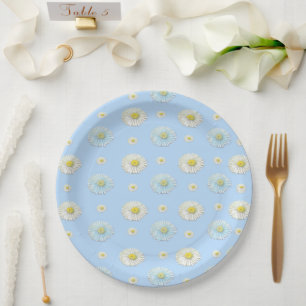 Prato De Papel Daisy Pattern sobre fundo azul claro