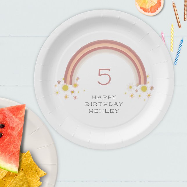 Prato De Papel Daisy Rainbow Festa de aniversario de meninas (Criador carregado)