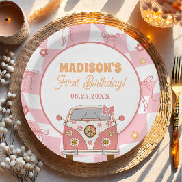 Prato De Papel Daisy & Retro Van Pastel Groovy primeiro aniversar