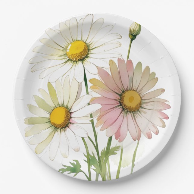 Prato De Papel Daisy Watercolor Flower Modern Professional (Frente)