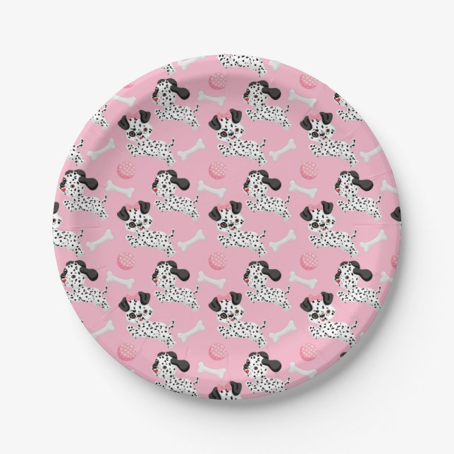 Prato De Papel Dalmatianos Puppies Black Spots Rosa Branca de Bri (Frente)