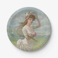 Dama do Tênis Vitoriana com Chapéu Florido Antigo