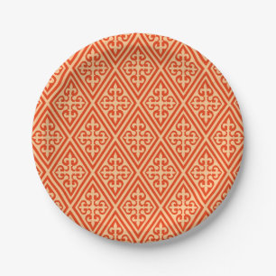 Prato De Papel Damasco Cruzado Medieval - Laranja Coral e Peach