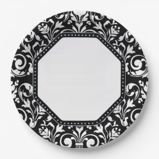 Prato De Papel Damasco preto e branco