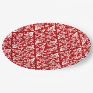 Prato De Papel Damask 01 Red-White Party Plates