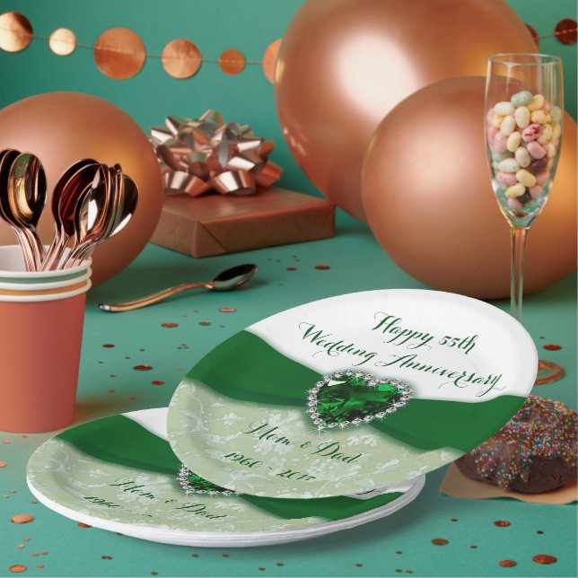 Prato De Papel Damask 55th Wedding Anniversário Plate (Múltiplo)