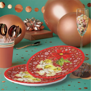 Prato De Papel Dançando Anjos de Bebê com flocos de neve Dourados