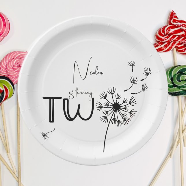 Prato De Papel Dandelion monocromático, segundo aniversário (Criador carregado)