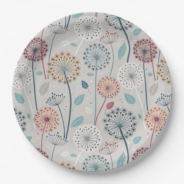 Prato De Papel Dandelion Whimsical - Vermelho, Amarelo, Branco e  (Frente)
