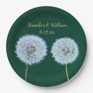 Prato De Papel Dandelions, Dandelion Clocks Green Personalizados