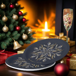 Prato De Papel Dark Blue & Gold Midnight Sparkle Stars New Year