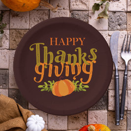 Prato De Papel Dark Brown Happy Graças Ação Queda Pumpkin Amarelo