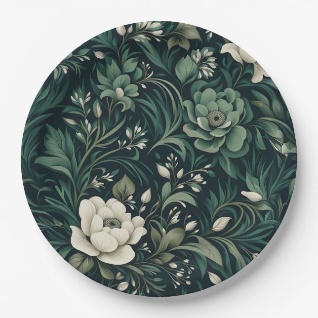 Prato De Papel Dark Emerald Green Floral (Frente)