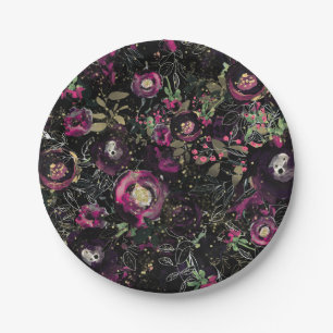 Prato De Papel Dark Moody Berry Plum Sparkle Floral Modern
