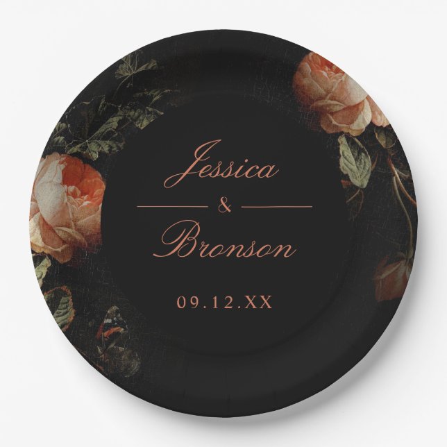Prato De Papel Dark Moody Floral Dutch Painterly Wedding (Frente)