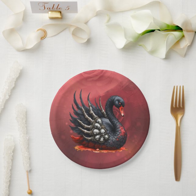 Prato De Papel Dark Swan of Bones – Gothic Elegance  (Casamento)