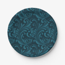 Dark teal floral damask pattern