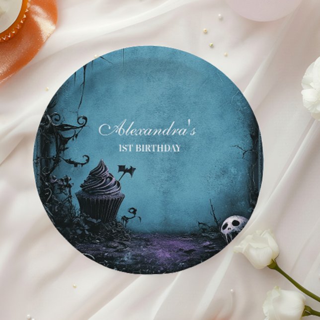 Prato De Papel Darkly Elegant Spooky One Birthday (Criador carregado)