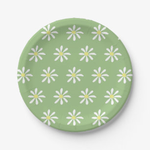 Prato De Papel Dathur Daisy Paper Plates (Sage Green & White)