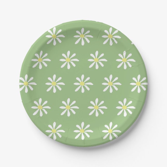 Prato De Papel Dathur Daisy Paper Plates (Sage Green & White) (Frente)