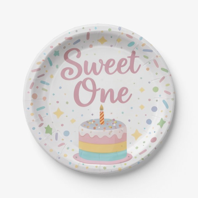 Prato de Papel de 1º Aniversário Sweet One (Frente)