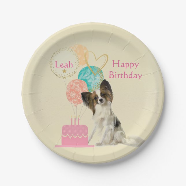 Prato de Papel de Aniversário com Cachorro e Balõe (Frente)