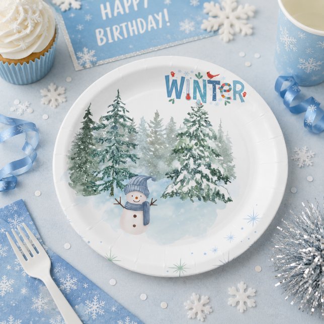 Prato de Papel de Aniversário do Boneco de Neve de (Criador carregado)