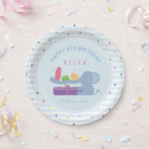 Prato de Papel de Aniversário Elefante de Nariz Lo