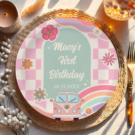Prato de Papel de Aniversário Floral de Carro Arco