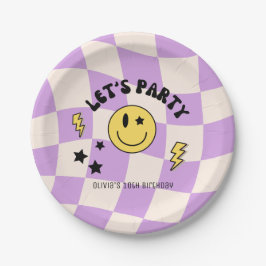 Prato de Papel de Aniversário Roxo Preppy Y2K Retr