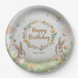 Prato de Papel de Aniversário Sweet Bunny Meadow –