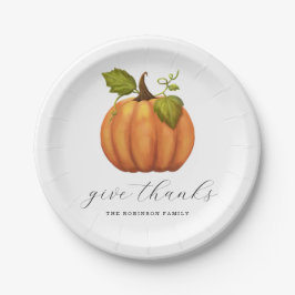 Prato De Papel Dê aos Obrigados Aquarela Pumpkin Floral Ação de G