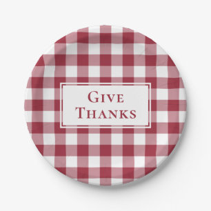 Prato De Papel Dê aos Obrigados Burgundy Gingham Xadrez Ação de G