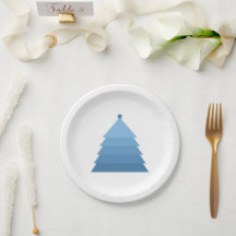 Prato de Papel de Árvore de Natal Azul