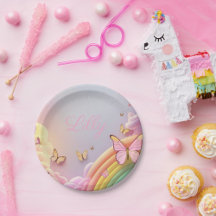 Prato de Papel de Bebê Menina Borboleta Fofa