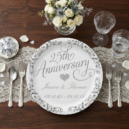 Prato de Papel de Bodas de Prata de 25 Anos
