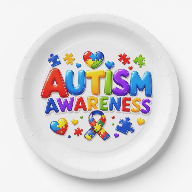 Prato de Papel de Conscientização do Autismo (Frente)
