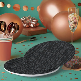 Prato de Papel de Designer Preto e Cinza Mudcloth