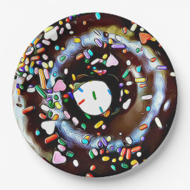 Prato de Papel de Festa de Donut de Chocolate com 