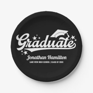 Prato de Papel de Festa de Graduação Preto para Gr