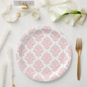 Prato de papel de festa rosa pastel damasco pêsseg