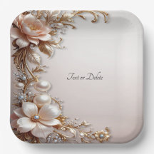 Prato de Papel de Flores Rosa Suave e Branco