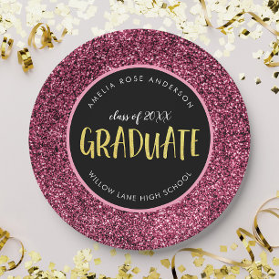 Prato de Papel de Formatura Brilho Rosa Falso Grad